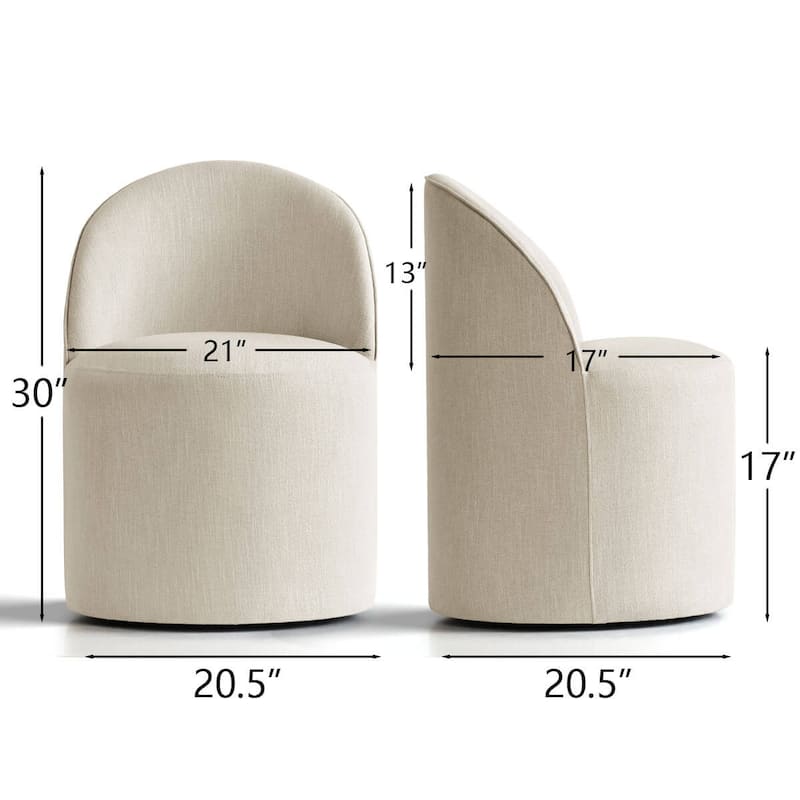 Linen Rolling Upholstered Dining Chair with Wheels (Set of 2)