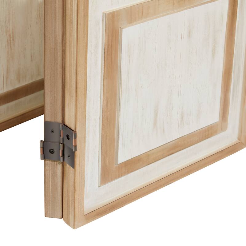 Wood Hinged Foldable Arched Partition 3 Panel Room Divider Screen with Window Pane Details - White - Roche River Decor