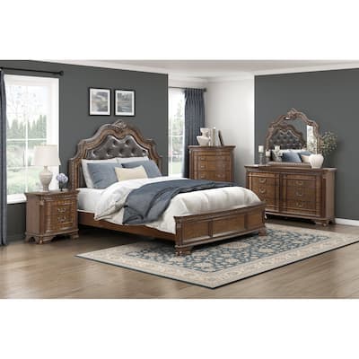 Traditional Style Furniture Dark Brown Bedroom Set Bed Dresser Mirror Nightstand Chest