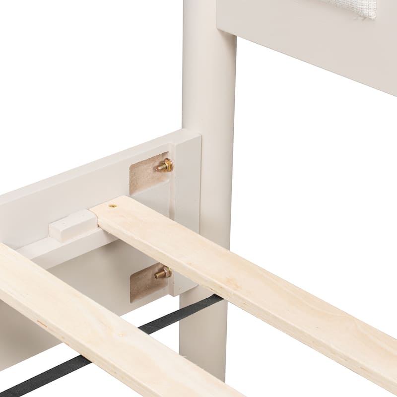 Solid Wood Platform Bed Frame, No Box Spring Needed, Upholstered Headboard Wingback Bed, Wood Slat Support