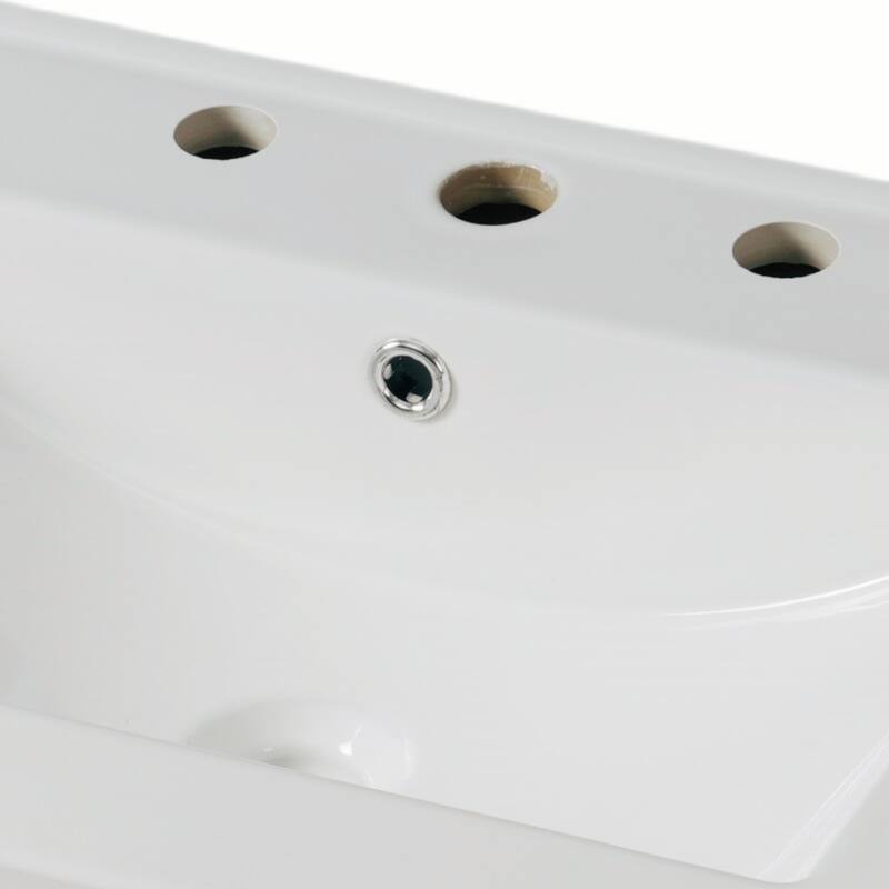 30"Bathroom Vanity with Ceramic Sink, Tempered Blurred Glass and Matte Black Handles, Large Storage Space and Rubber Wood Frame