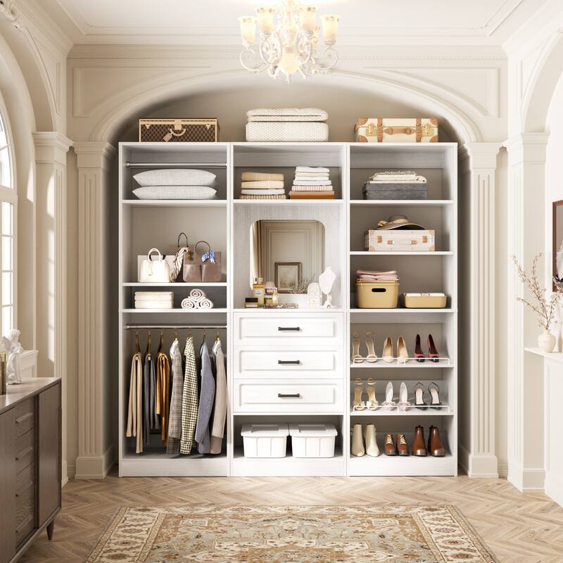 Cimly Set of 3 Freestanding Closet System with Drawers, Adjustable Closet Organizer with Hanging Rods and Shoe Racks
