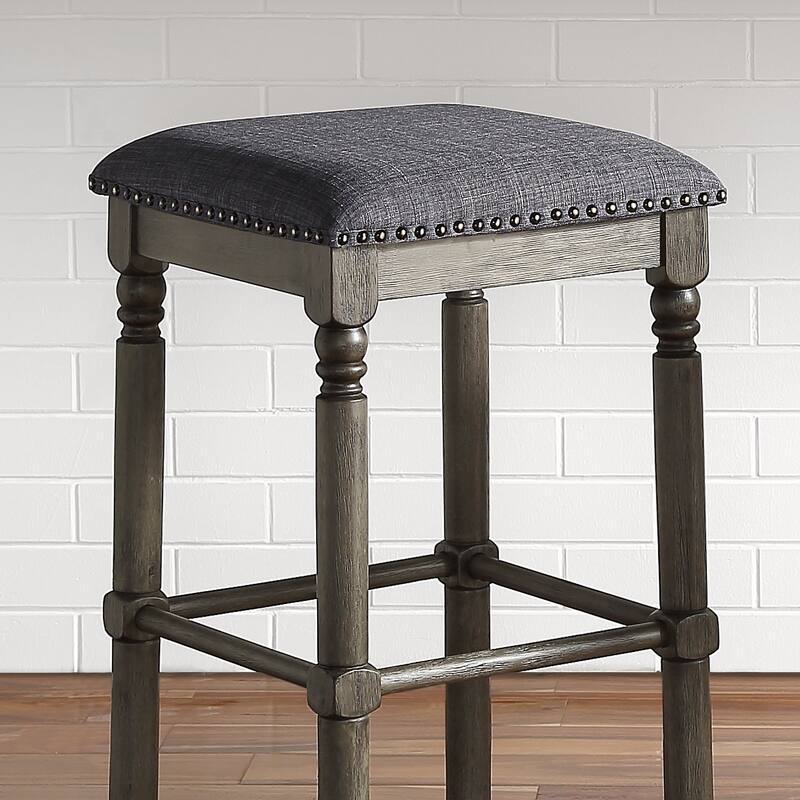 Wood Upholstered Swivel Counter Height Stool in Grey (Set of 2)