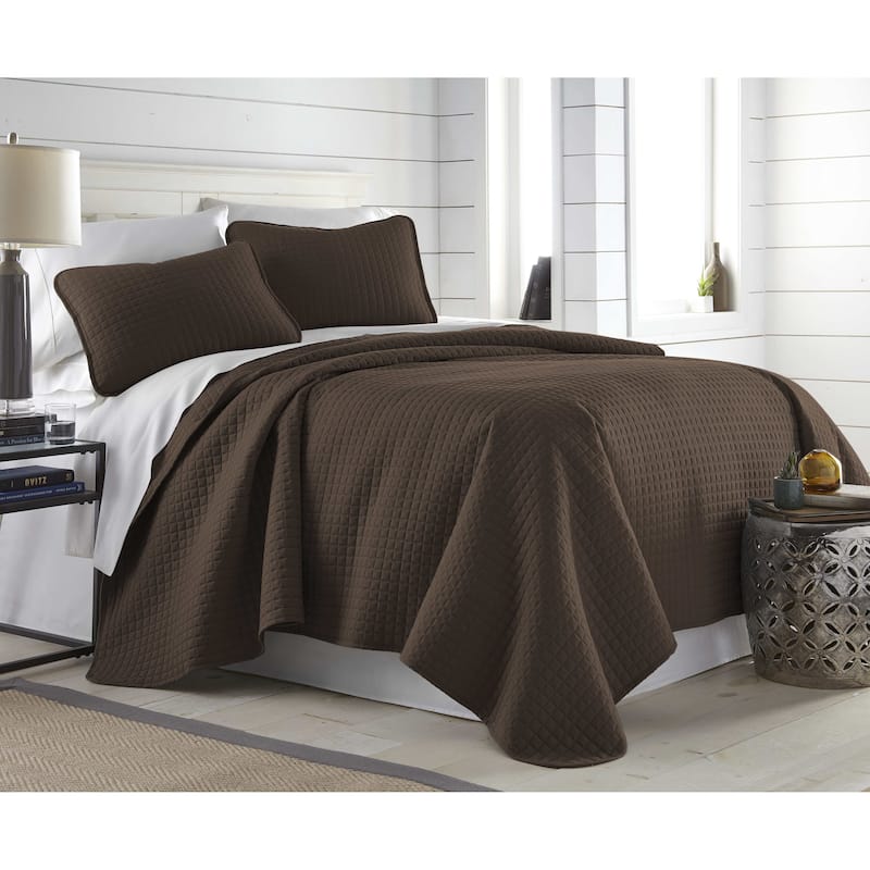 Oversized Solid 3-piece Quilt Set by Southshore Fine Linens - Chocolate Brown - Full - Queen