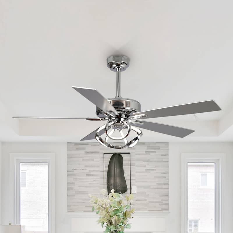 Parrot Uncle 52" Modern Chrome Dimmable Unique LED Ceiling Fan with Light and Remote