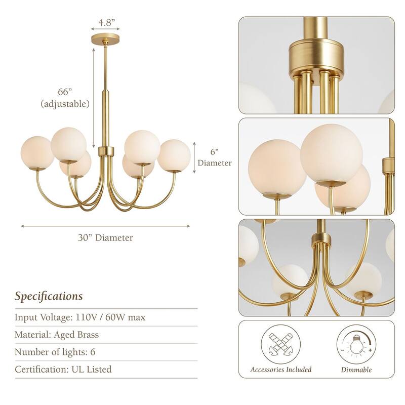 Bard Modern Pendant Light - Metal, Glass & Gold, Ivory Globe Light Fixture For Modern, Mid-Century, Contemporary Room Decor