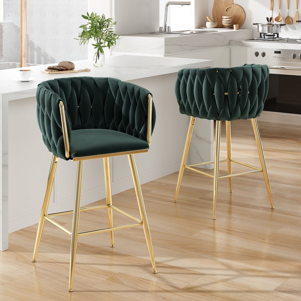 Counter Height Bar Stools Set of 2, 26 Inch Modern Mid-Century Kitchen Island Stools with Backs & Metal Legs
