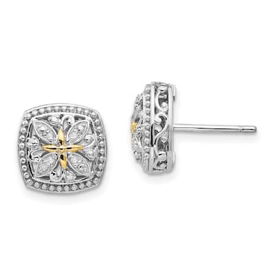 Curata 925 Sterling Silver Polished With 14k Diamond Post Earrings - 12x12mm Wide