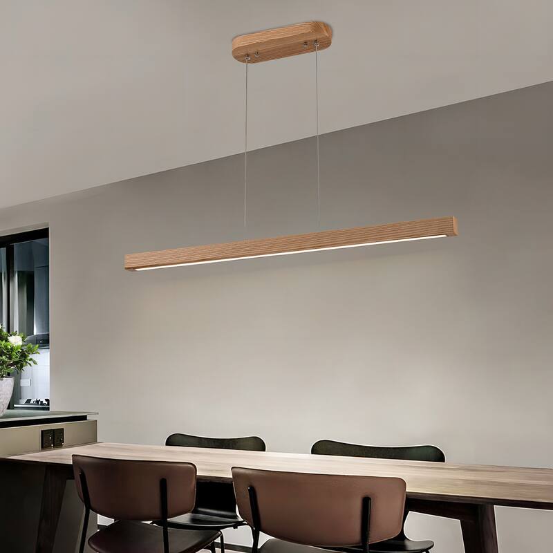 Starsky 1-Light Farmhouse Rustic Wooden Integrated LED Linear Kitchen Island Light 3000K Warm Light Chandelier - 39'' - Wood