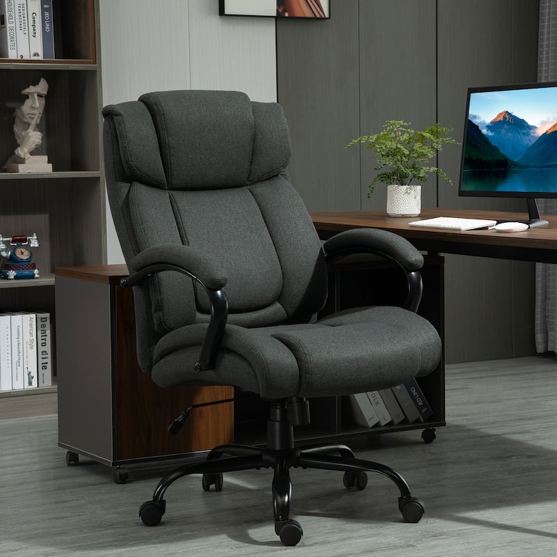 Vinsetto Big and Tall Executive Office Chair High Back Computer Desk Chair Ergonomic Swivel Chair with Linen Fabric - Charcoal Grey