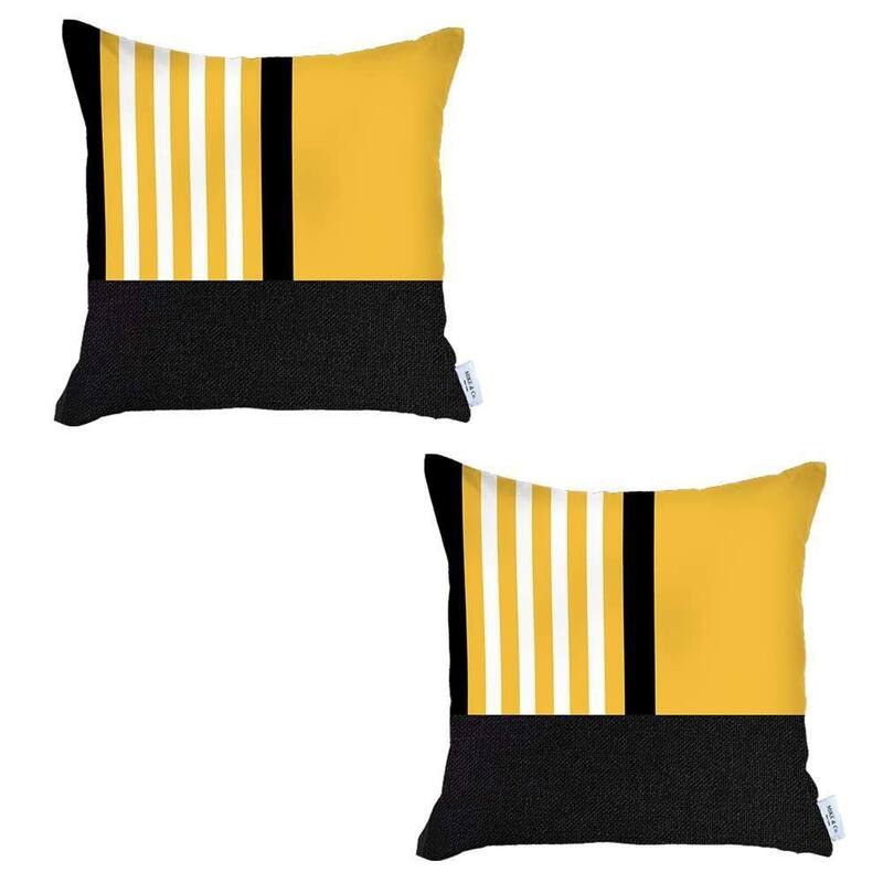 HomeRoots Set Of Two 18" X 18" Yellow Striped Zippered Handmade Polyester Throw Pillow