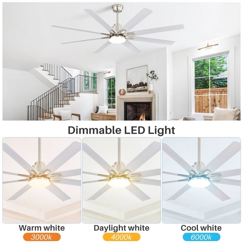 Sofucor 52"/66"/72"/76 Inch Modern Ceiling Fan with Dimmable LED Light ,Remote&APP Control,8 Blades for Large Living Room,Porch