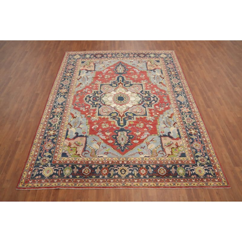 Hand Knotted Oriental 100% Wool Carpet Traditional Floral Red Heriz (serapi) Area Rug - 10' 0'' X 8' 0''