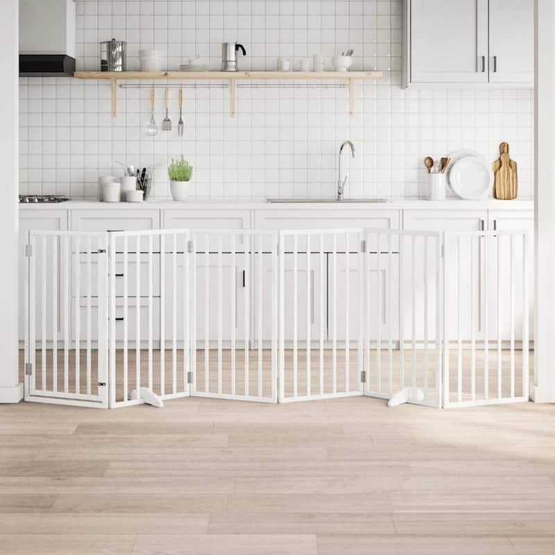 vidaXL Dog Gate Foldable Poplar Wood - White(4)