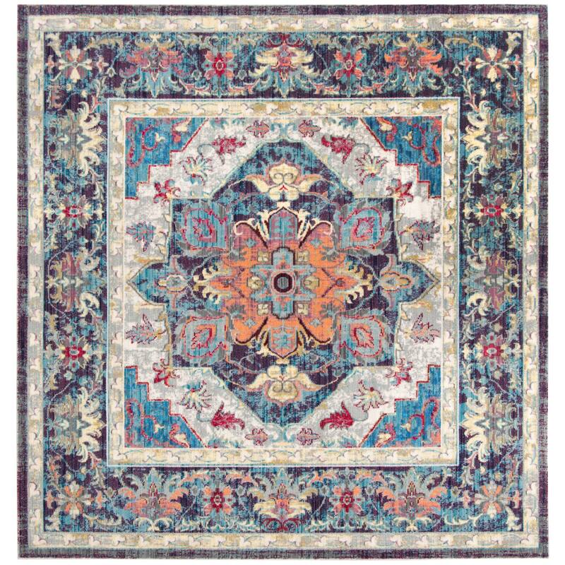 SAFAVIEH Claremont Lieve Vintage Boho Oriental Polyester Rug - 6'7" Square - Blue/Purple