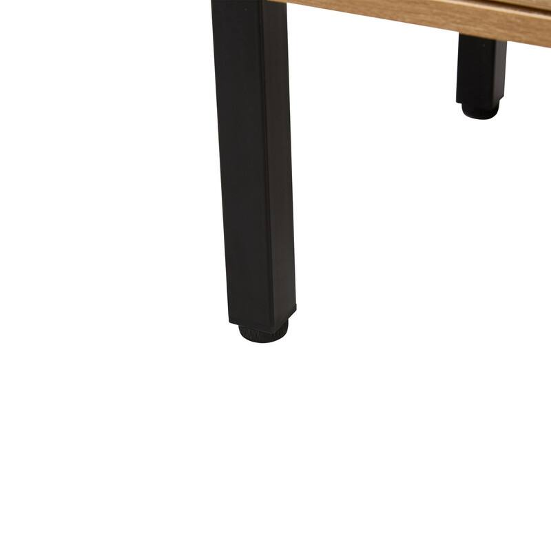 40.16" Modern Rattan Coffee Table with Sliding Storage Doors and Metal Legs for Living Room