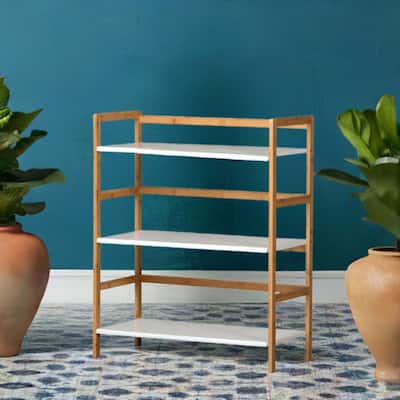 3-tier Solid Bamboo Frame Stackable Bookshelf