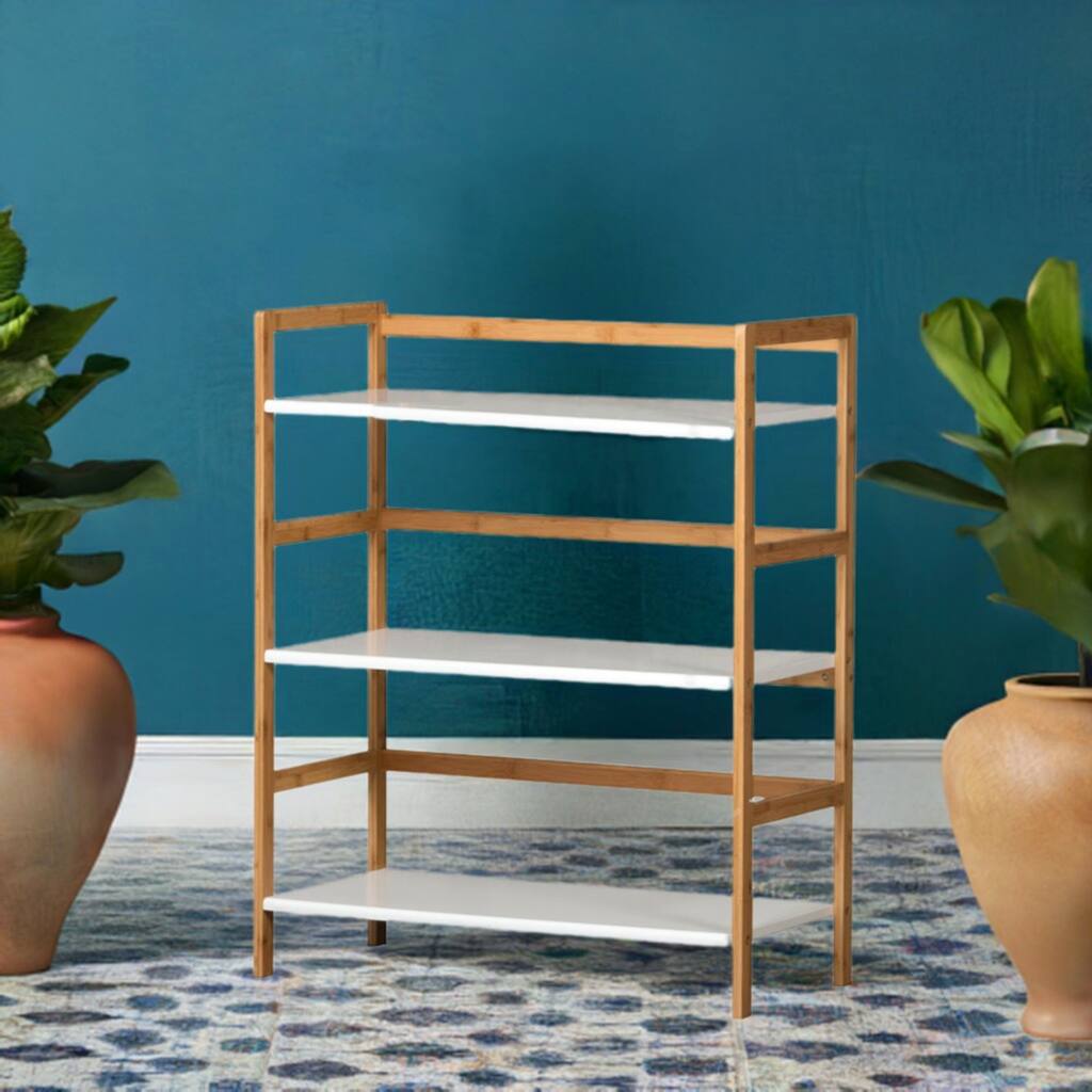 Stackable Bamboo 3-tier Solid Bamboo Frame Stackable Bookshelf - Overstock - 30527146