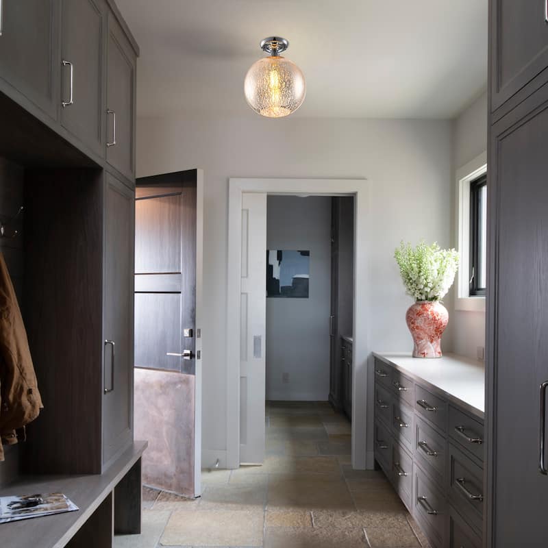 1 Light Semi-Flush Mount Ceiling Light with Cognac Crackle Glass Globe - Dia.10-in