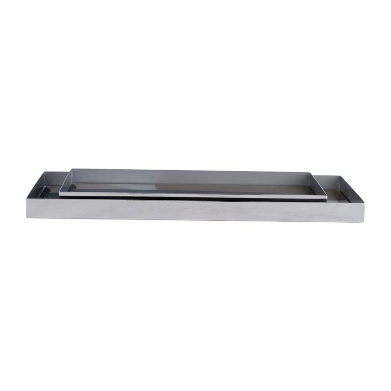 Sagebrook Home Set Of 2 16/20"L, Metal Glass Tray, Nickel Multi, Rectangle, 1"H, Abstract - 20" x 9" x 1"