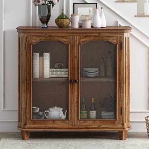 36" Tall Wood 2-door Accent Cabinet with Transparent Cabinet Doors