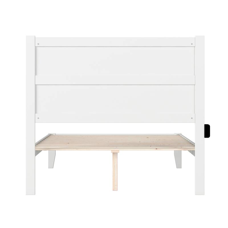 Full Size Bed Frame - Modern Platform Bed with Charging Station - Home Bedroom Furniture