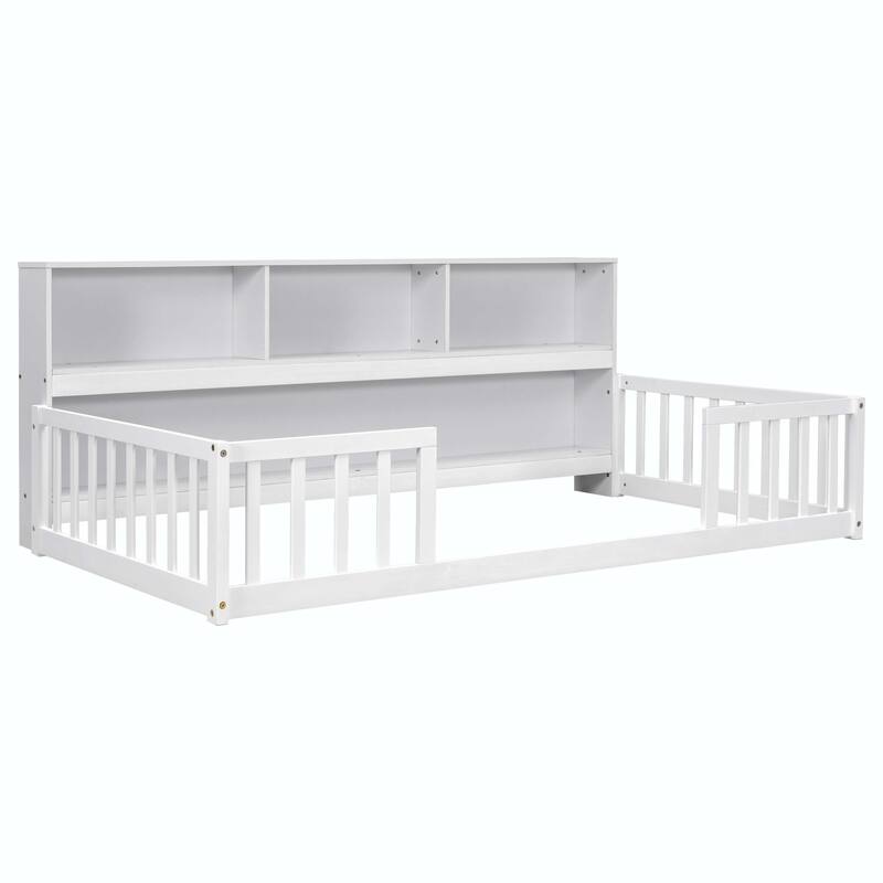 WM Twin Floor Bed with Bedside Bookcase