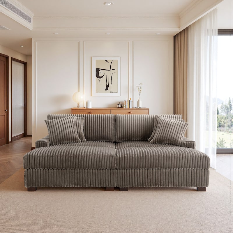 83.4" W Upholstered Sectional Modular Sofa with 2 Ottoman - Light Brown