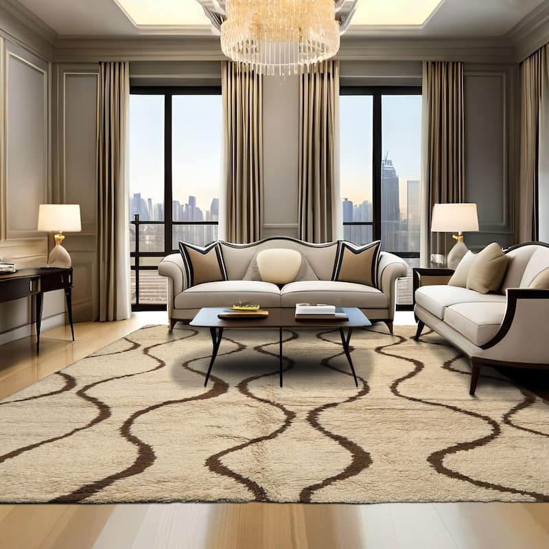 8x10'1'' Tibetano Hand Knotted Wool Ivory Boho Modern & Contemporary Rug - 8' x 10' 1'' - 8' x 10' 1''