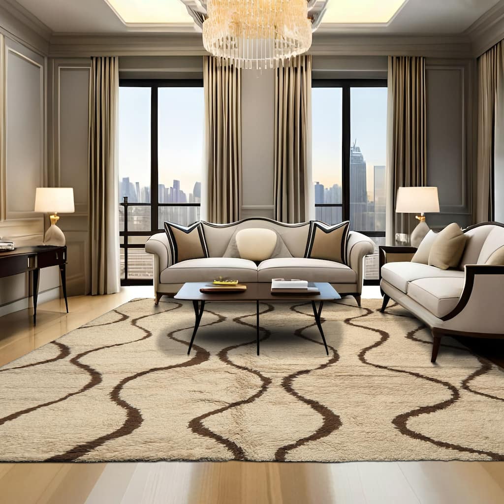 8x10'1'' Tibetano Hand Knotted Wool Ivory Boho Modern & Contemporary Rug - 8' x 10' 1''