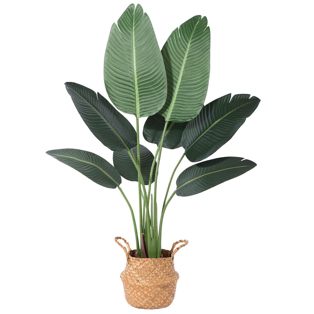 Artificial Plants 4FT Artificial Bird of Paradise Plant in Pot,Tall Fake Tree,Realistic Faux Palm Tree 8 Trunks Silk Plants