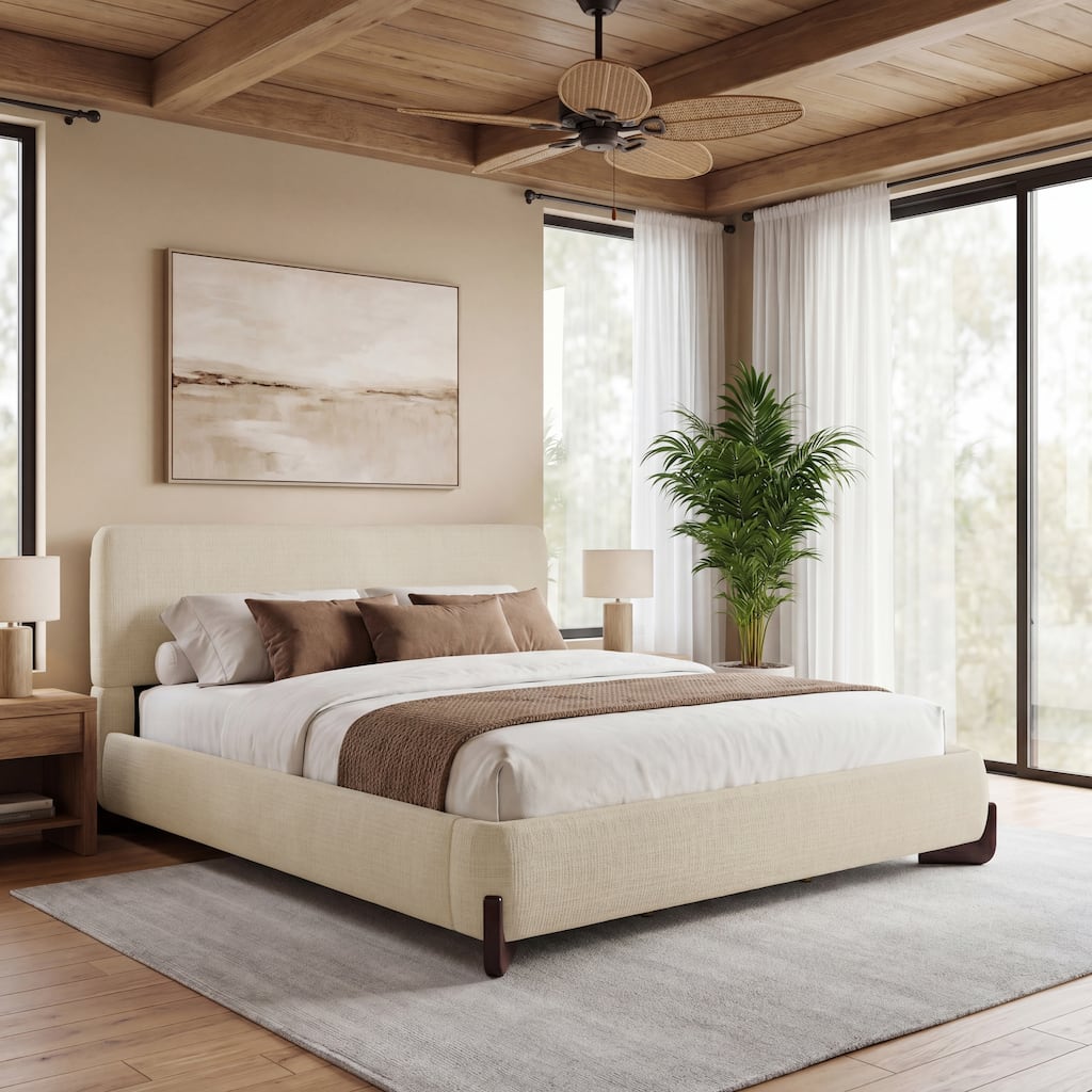 Christopher Knight Home - Chenille Upholstered Platform Bed with Solid Wood Feet