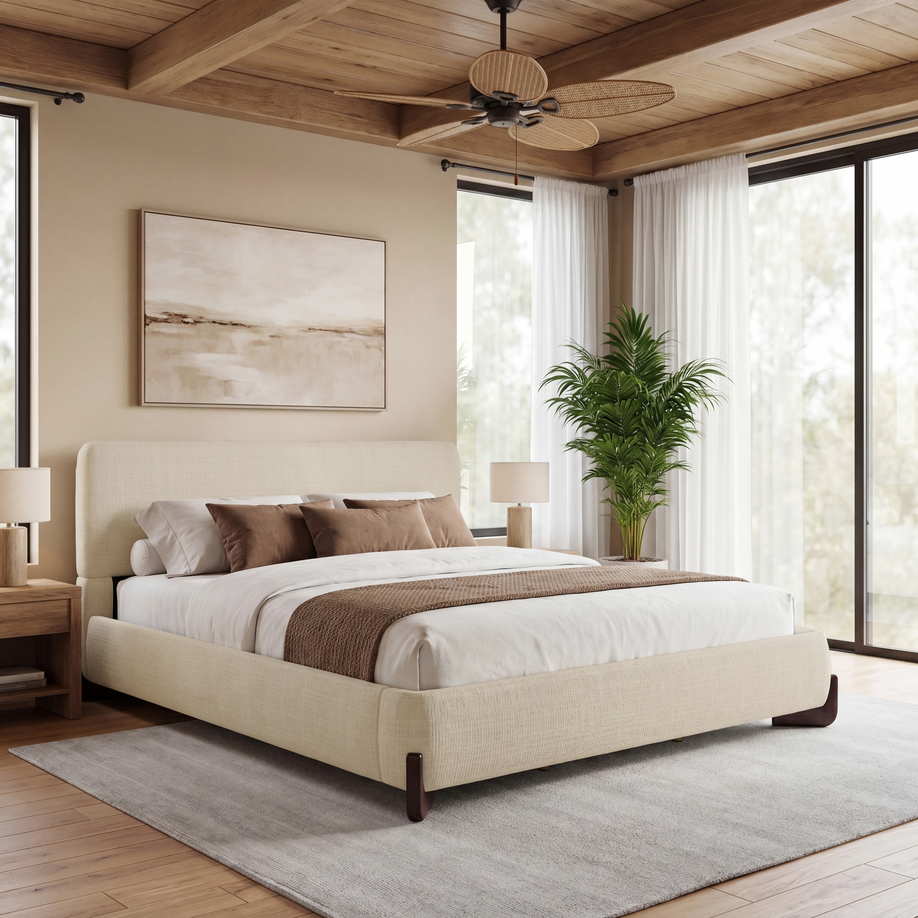 Christopher Knight Home - Chenille Upholstered Platform Bed with Solid Wood Feet