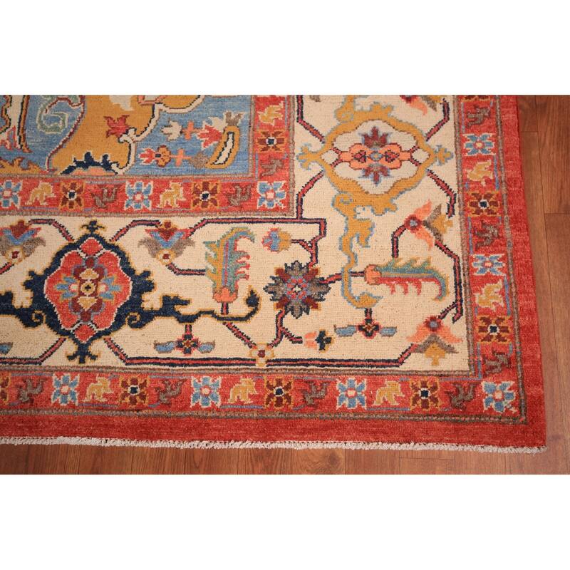 Vegetable Dye Heriz Serapi Area Rug Handmade Orange Wool Carpet - 9'2" x 11'10"