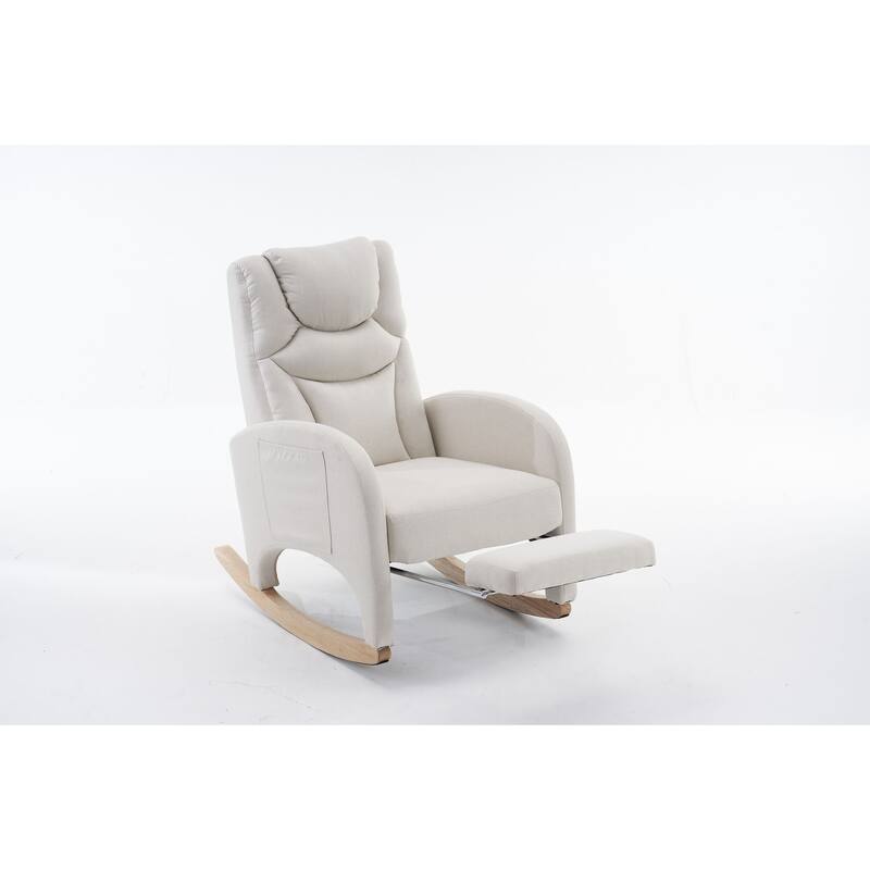 Comfortable Rocking Chair with Adjustable Footrest and Spacious Seat, Perfect for Relaxing and Unwinding.