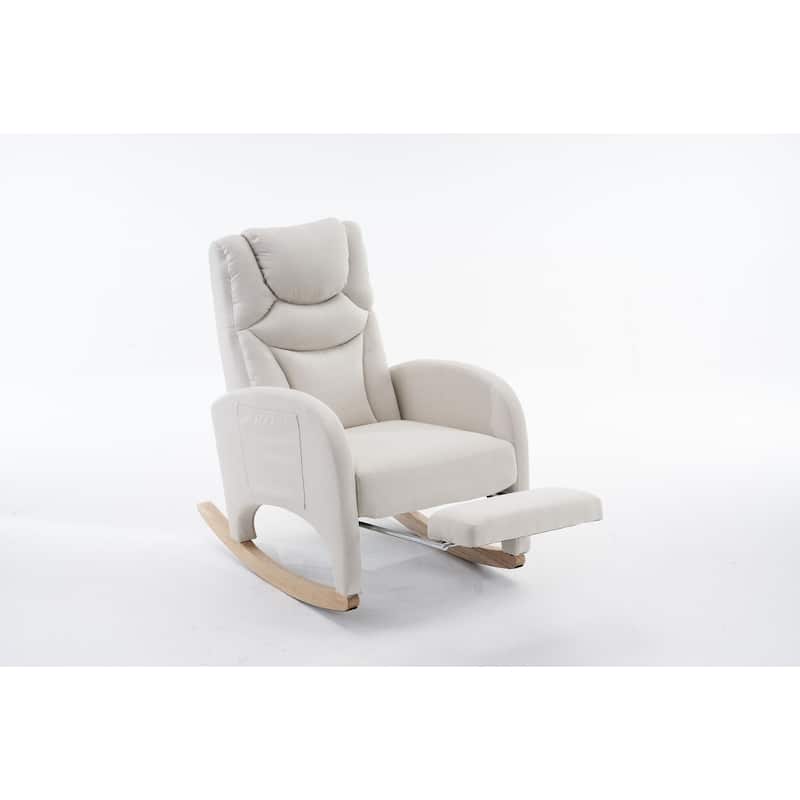 Linen Rocking Chair With Adjustable Footrest