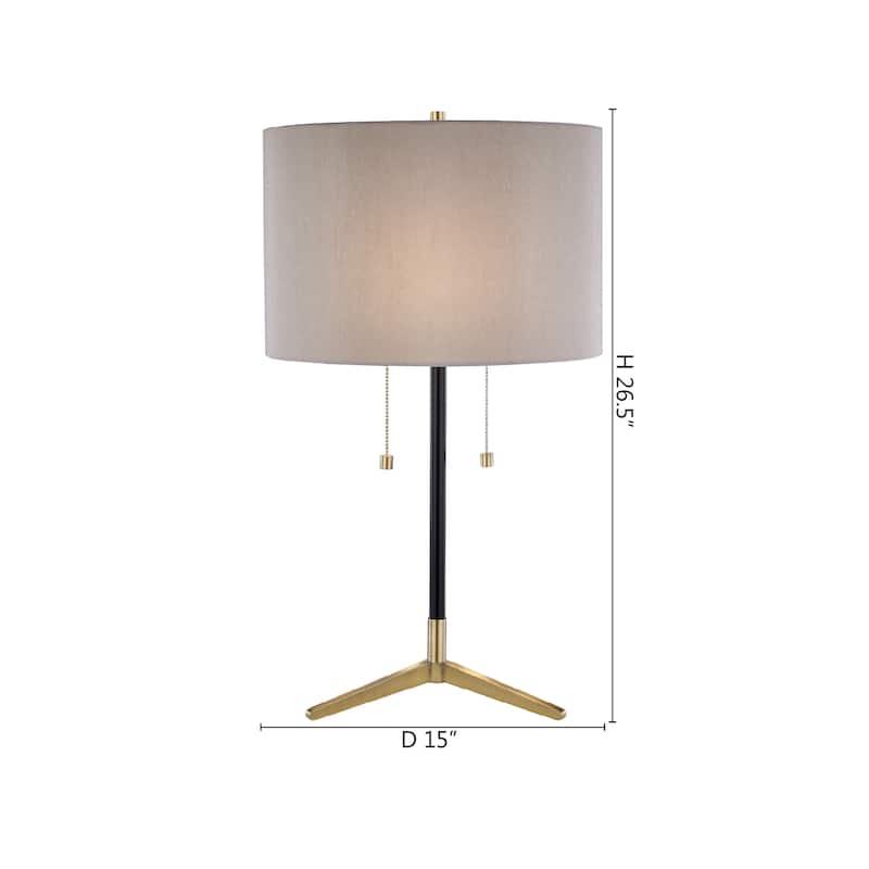 2 Light Antique Brass And Black Metal Table Lamp