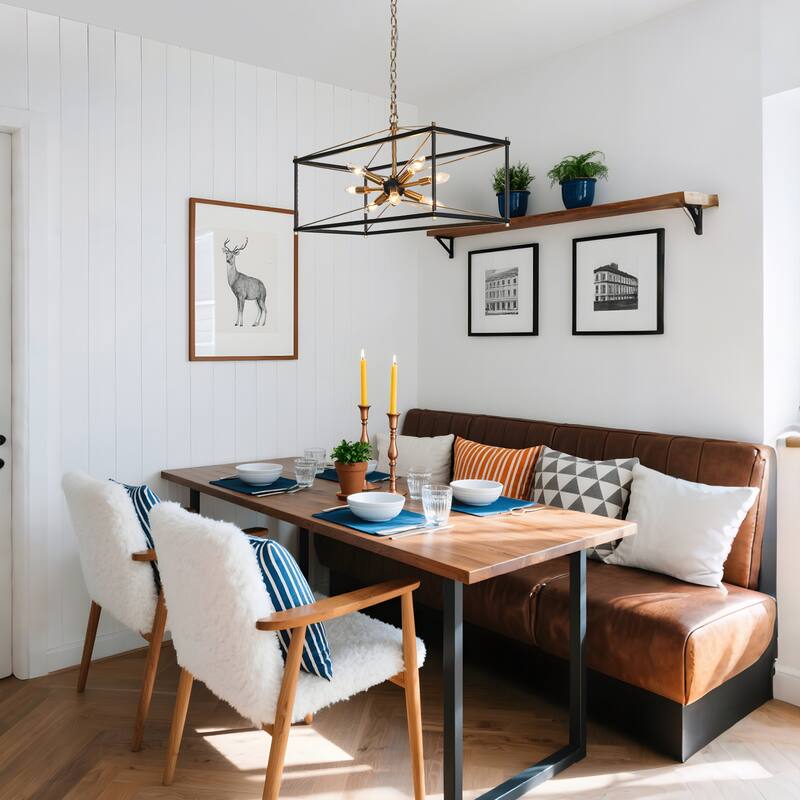 Leno Modern Farmhouse 8-Light Black Gold Rectangle Chandelier Starburst Island Lights for Dining Room - 26" L x 10" W x 14" H