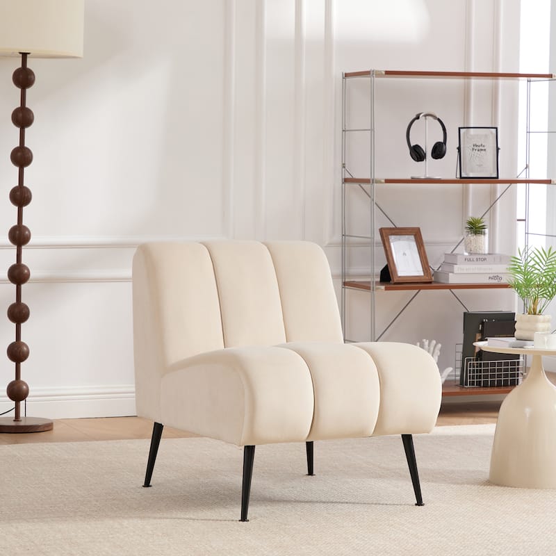24.4" Wide Modern Upholstered Armless Chair With Black Metal Legs,Accent Chair