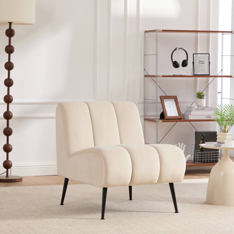 24.4" Wide Modern Upholstered Armless Chair with Black Metal Legs, Chenille Accent Chair for Living Room,Bedroom,Office