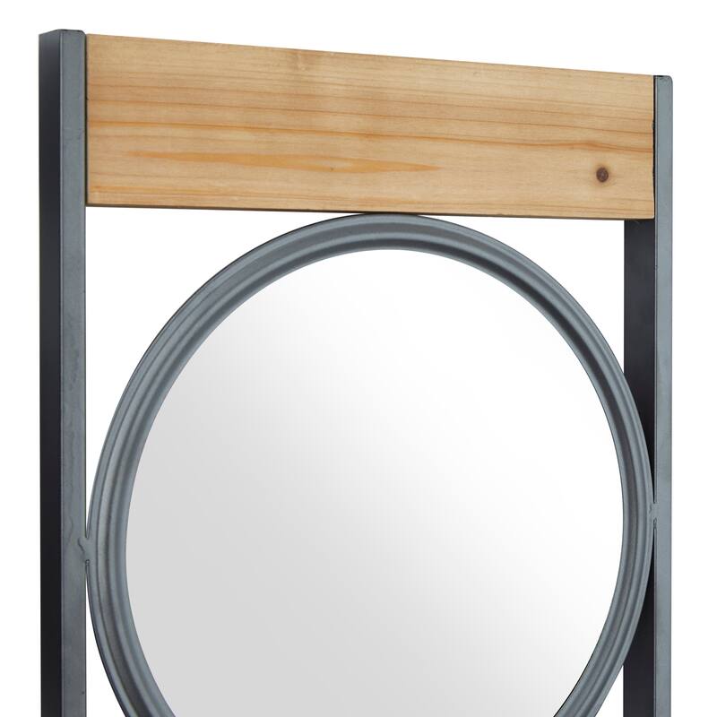 Black Metal Wall Mirror with Wood Accents (Set of 3) - 37 x 11 x 1