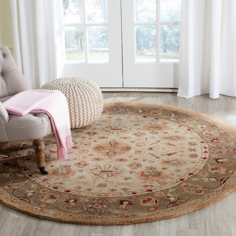 SAFAVIEH Handmade Anatolia Bibbi Traditional Oriental Hand-spun Wool Rug - 4' Round - Ivory