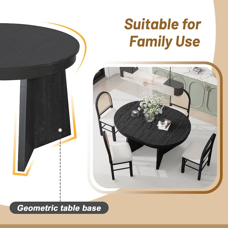 5 Piece Round Extendable Dining Table Set with 4 Upholstered Chairs