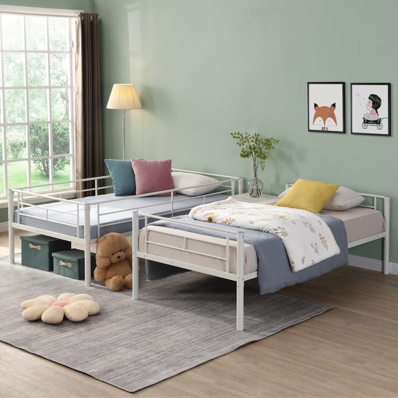 White Metal Bunk Bed with Sturdy Steel Frame, Twin over Twin Design, Easy Assembly, No Box Spring Needed