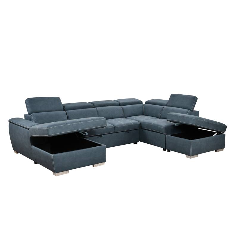 Roomfitters 128" U-Shaped Sectional Couch with Ottomans, Reversible Modular Sofa 7-Seater Couch with Storage Seat