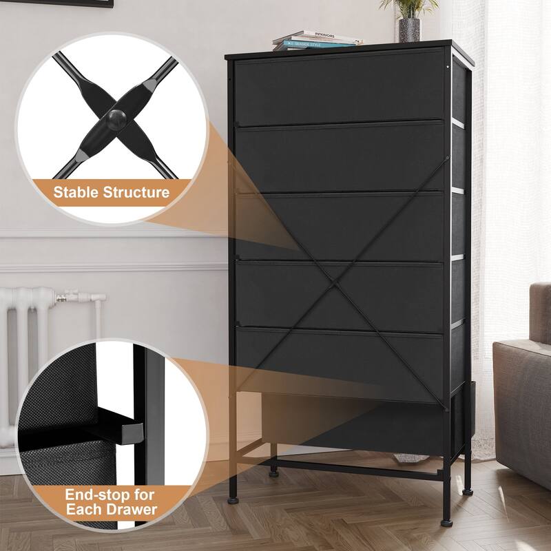 6-Drawer Chest Faux Rattan Fabric Drawers Dresser Storage Cabinet Bedroom Organizer