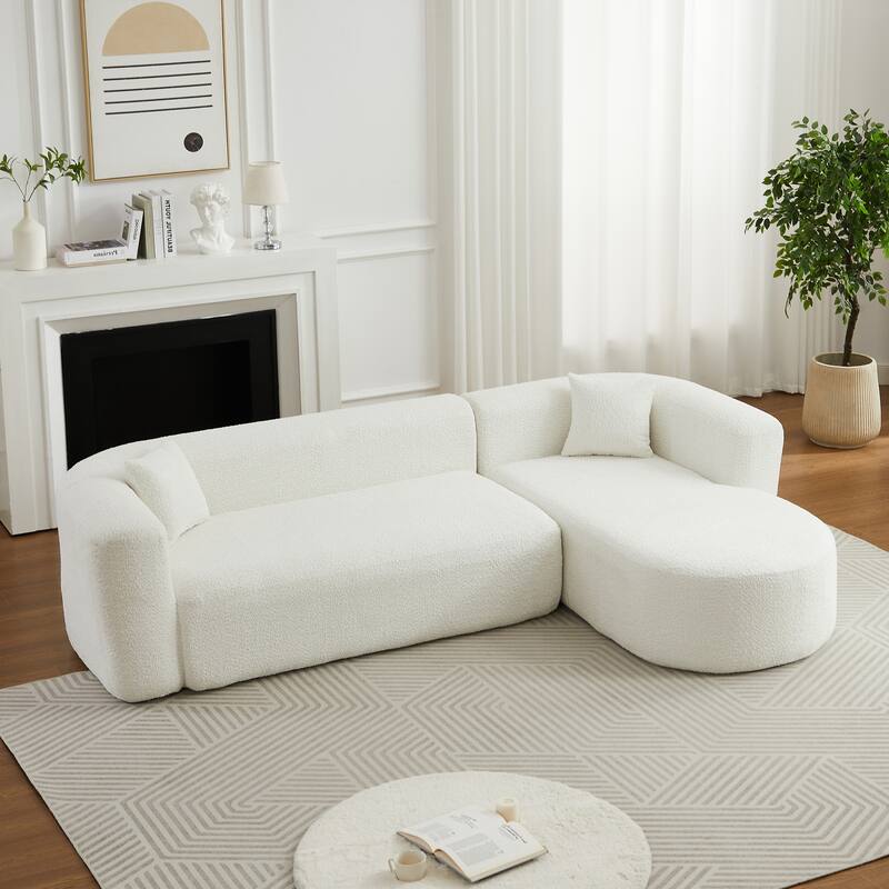 L-Shaped Modular Sectional Sofa, Comfy Chenille Boneless Cloud Couch, Corner Deep Seat Sofa with 2 Throw Pillows