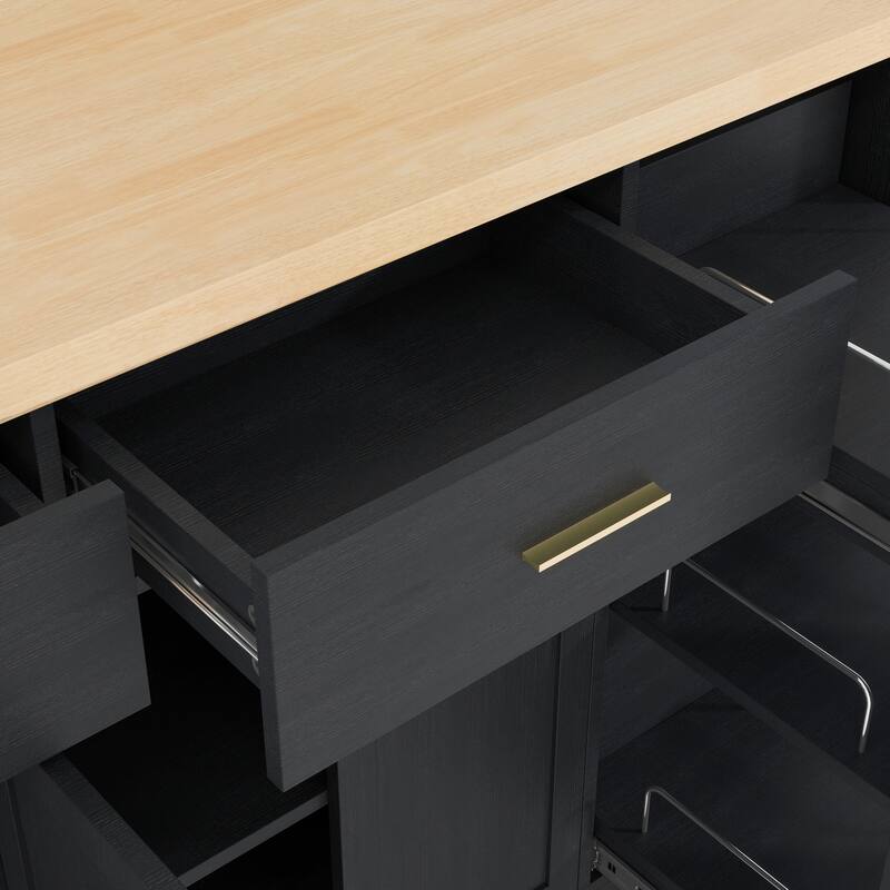 Multi-Functional Storage Sideboard Kitchen Island with Hidden Trash Can and Adjustable Spice Rack