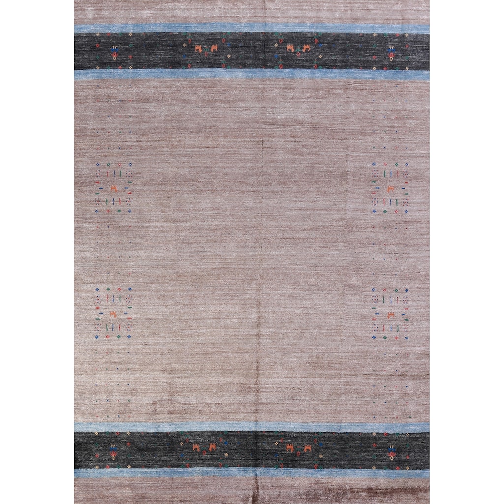 Gabbeh Indian Area Rug Handmade Brown Wool Carpet - 6'8" x 9'7"