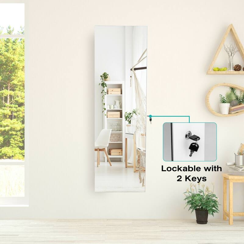 4 Drawers Multipurpose Jewelry Storage Cabinet with LED Light Dropleaf Board and Full-Length Mirror